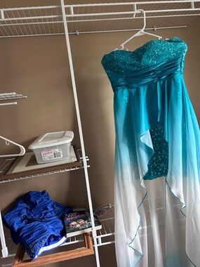 Vintage Y2K Deb Teal High-Low Prom Dress